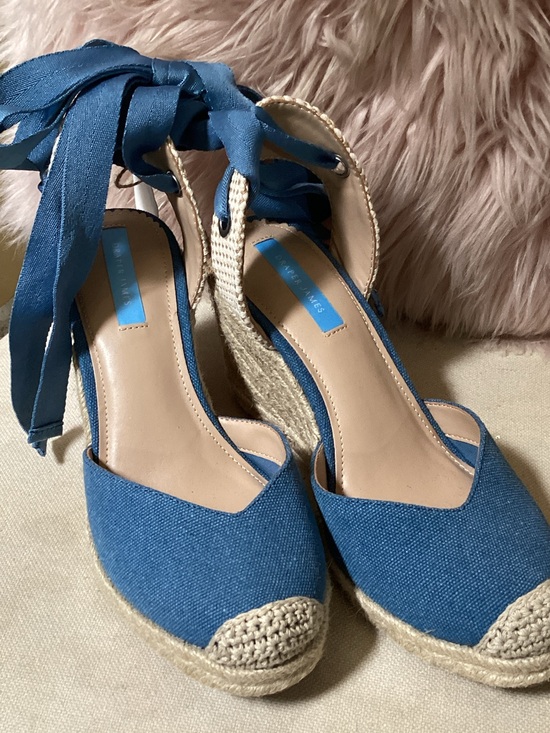 Draper James Shoes - Draper James Denim Blue Espadrille Wedge Sandals with Ankle Ties